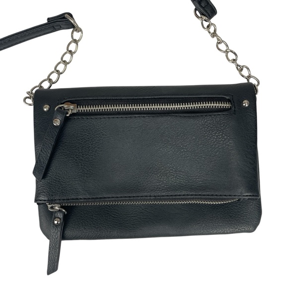 Flap Over Faux Leather Black Crossbody Small Bag Purse - Picture 3 of 10